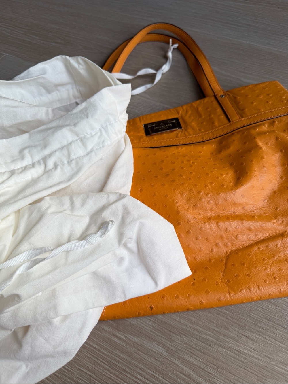 kate spade Orange Ostrich-Embossed Shoulder Tote - Picture 14 of 15